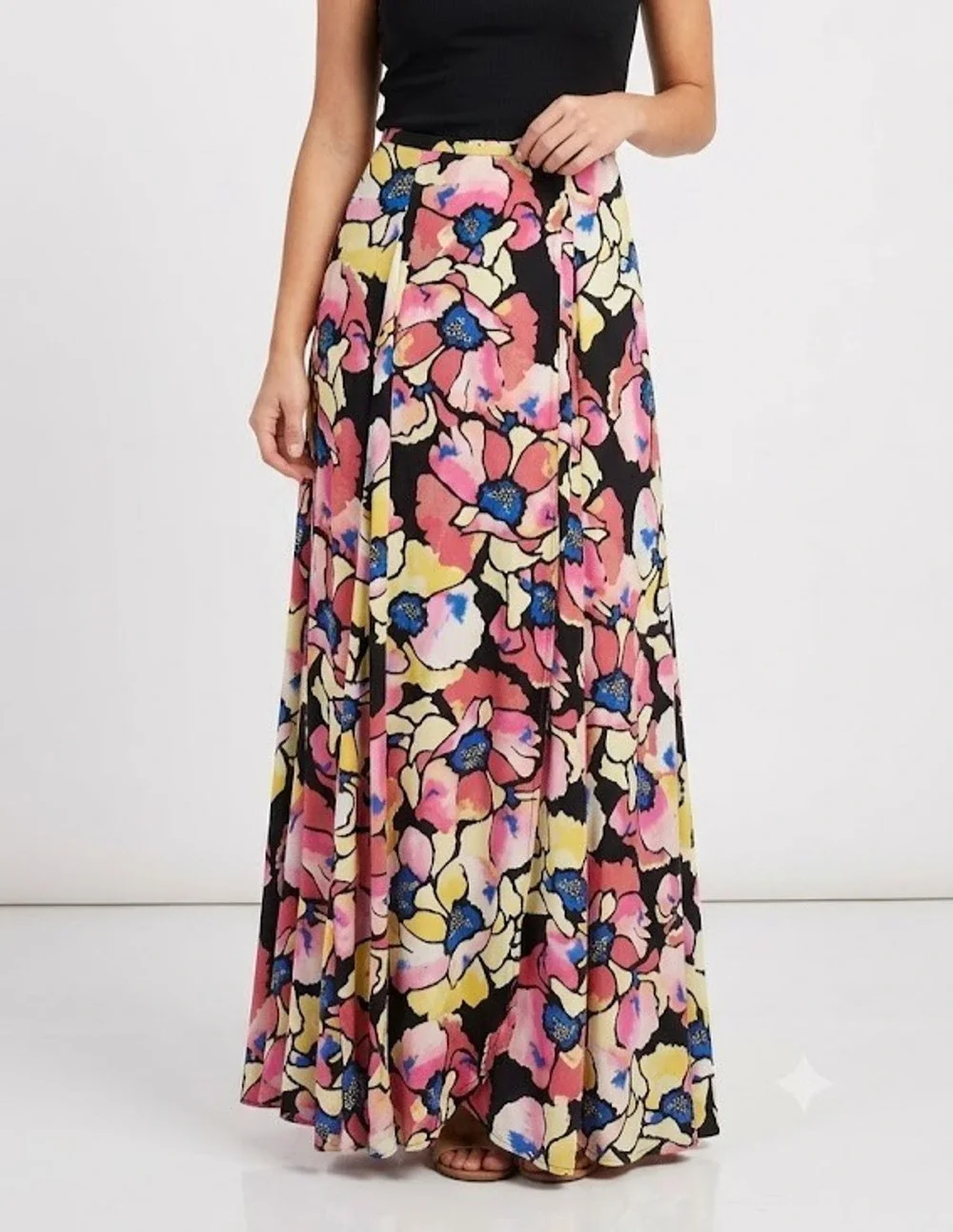 Free People Hot Tropics Floral Maxi Skirt Black Pink US 0